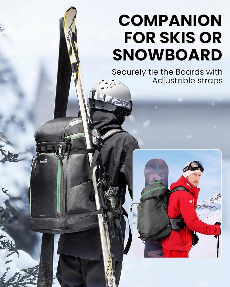 OutdoorMaster Ski Boot Bag, 65L Snowboard Boots Travel Backpack for Helmet, Ski Shoes, Goggles, Gloves and Accessories, Waterproof Exterior & Bottom - Image 2